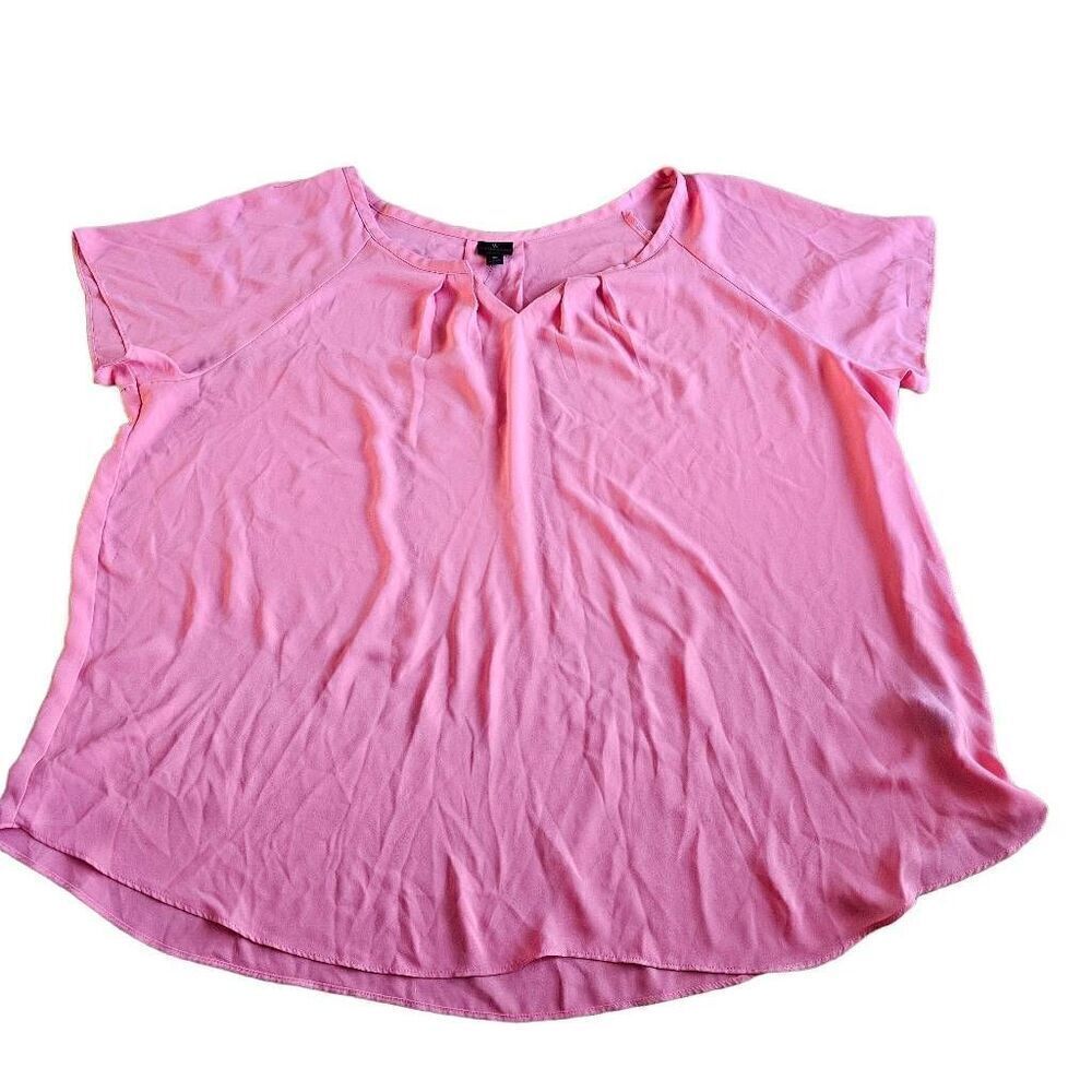 Worthington womens Sz 3X coral pink v neck short sleeves top blouse